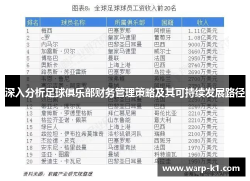 深入分析足球俱乐部财务管理策略及其可持续发展路径