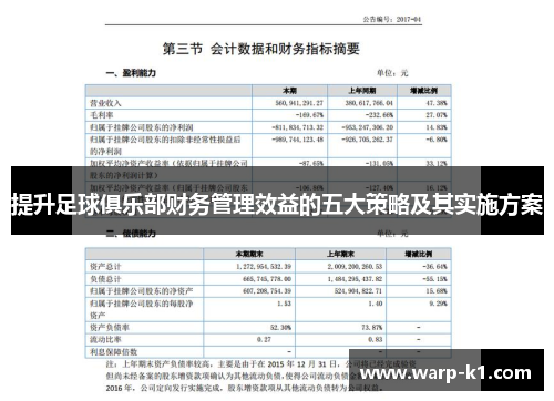 提升足球俱乐部财务管理效益的五大策略及其实施方案
