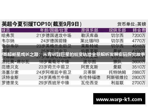 英超新星成长之路：从青训到巨星的蜕变轨迹全景解析发展密码探究故事