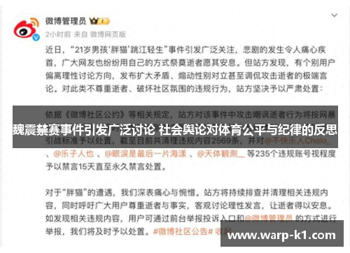 魏震禁赛事件引发广泛讨论 社会舆论对体育公平与纪律的反思